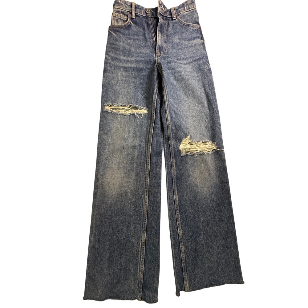 ZARA High Waisted Wide Leg Ripped Jeans - Size 0  90's‎ grunge y2k streetwear
